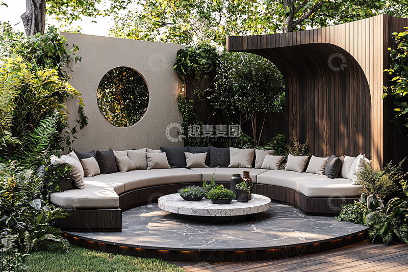 高清大图下载【趣麦麦图】庭院环形沙发休闲区