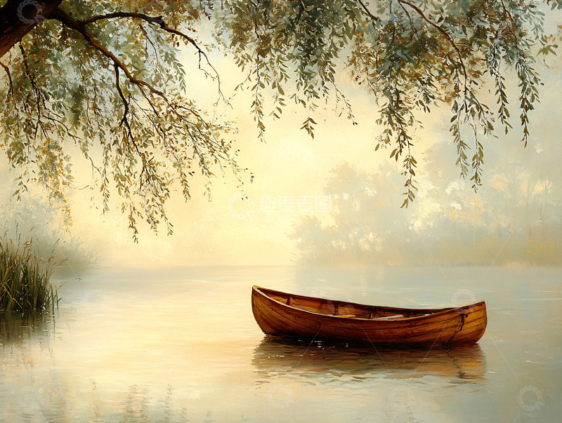 高清大图下载【趣麦麦图】宁静湖面上的小船