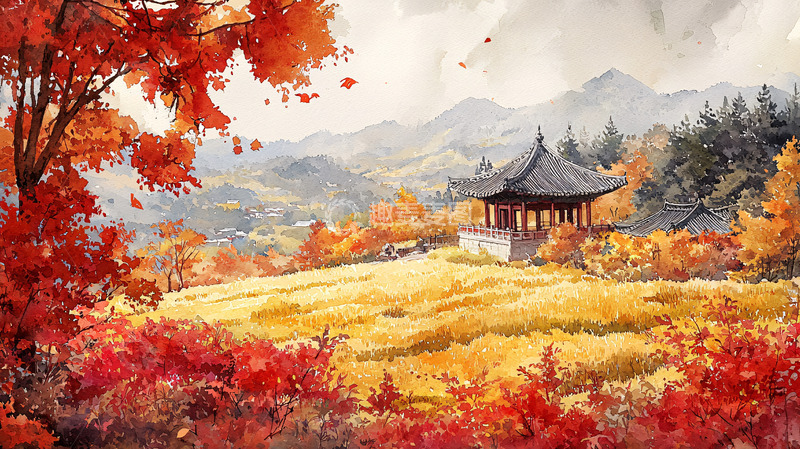 高清大图下载【趣麦麦图】秋日山林古亭
