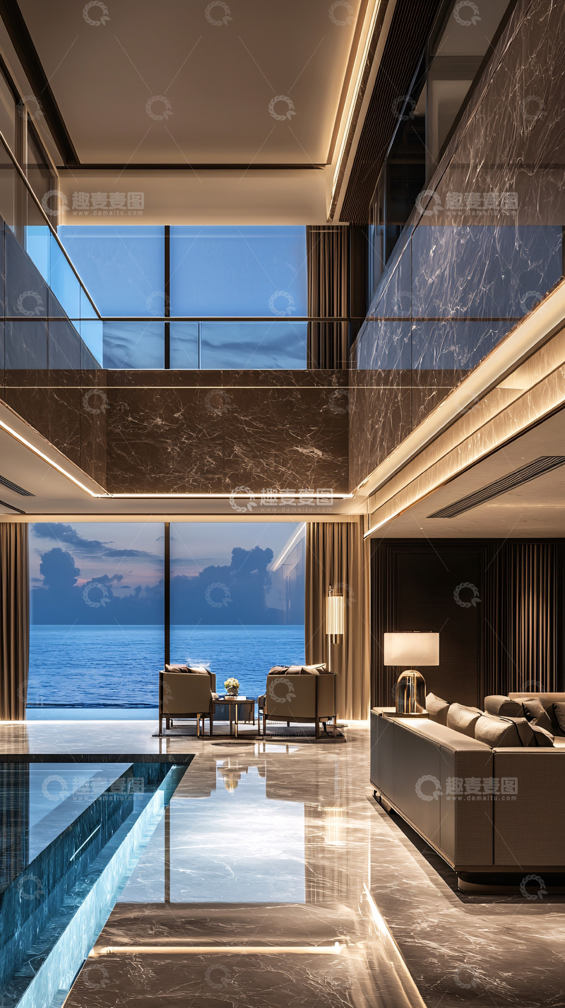 高清大图下载【趣麦麦图】现代奢华海景别墅客厅