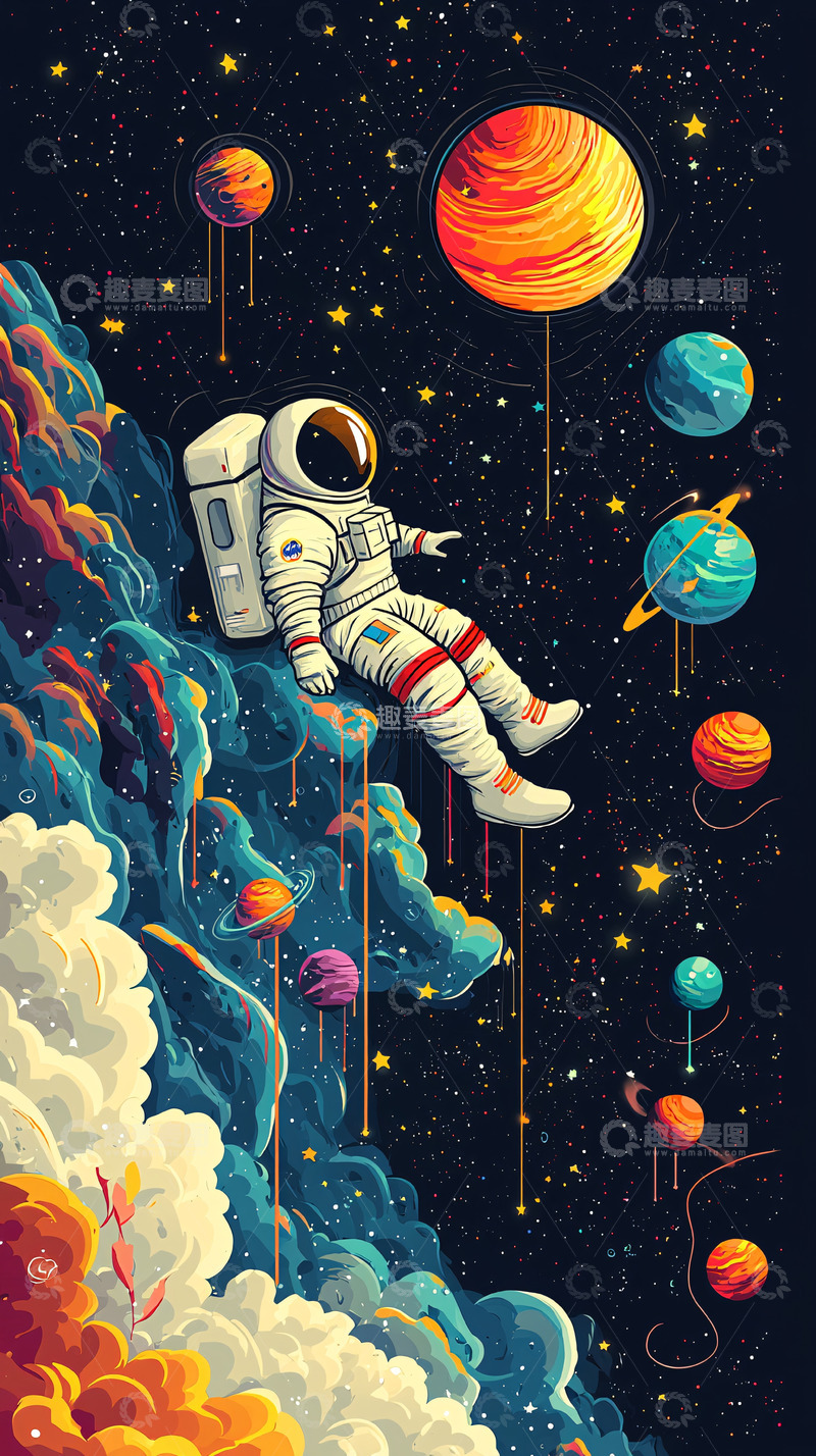 高清大图下载【趣麦麦图】宇航员太空星球风景
