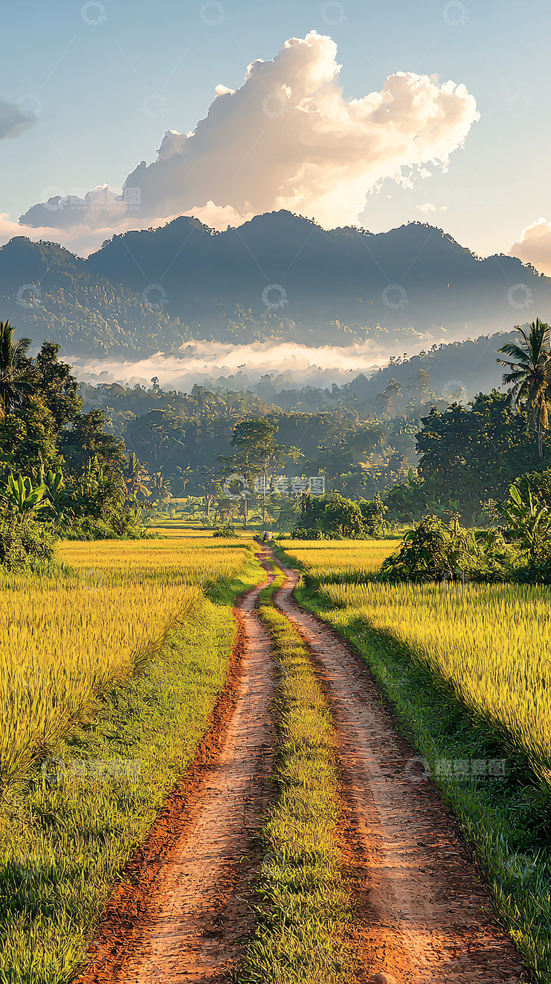 高清大图下载【趣麦麦图】稻田间的泥土路