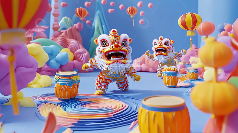 高清大图下载【趣麦麦图】卡通舞狮