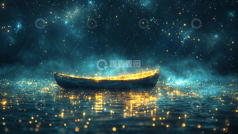 高清大图下载【趣麦麦图】星光点点下的金色小船
