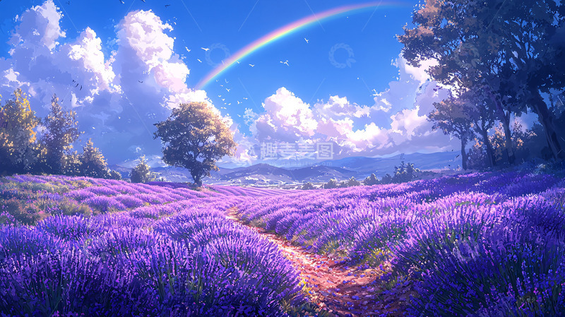高清大图下载【趣麦麦图】梦幻薰衣草田园彩虹