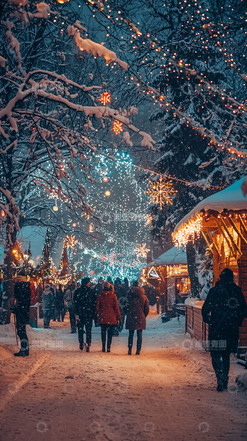 高清大图下载【趣麦麦图】雪夜圣诞集市