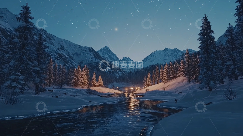 高清大图下载【趣麦麦图】雪山峡谷夜景