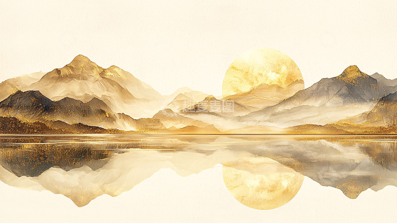 高清大图下载【趣麦麦图】金色山水画