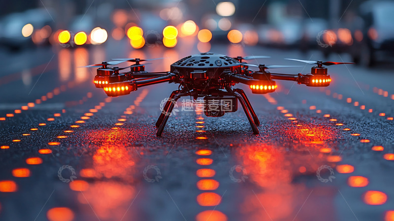 高清大图下载【趣麦麦图】夜景街道无人机