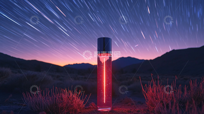 高清大图下载【趣麦麦图】夜晚星空下的发光柱体