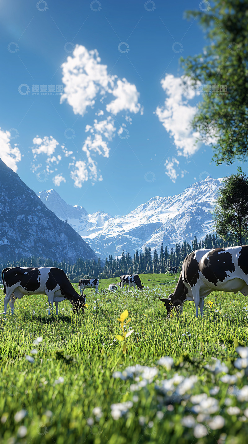 高清大图下载【趣麦麦图】牧场上的黑白花奶牛