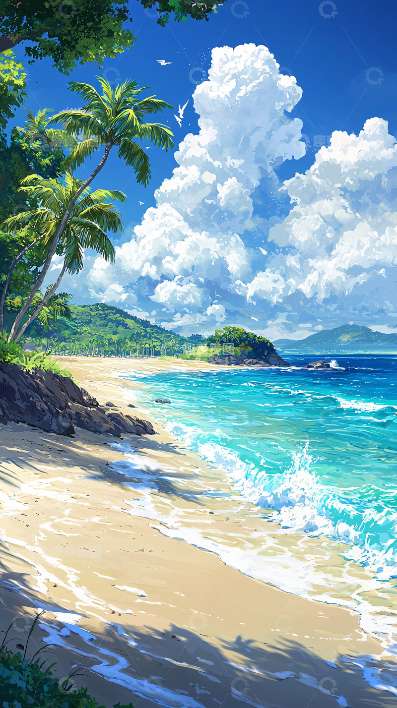 高清大图下载【趣麦麦图】热带海滩风景画
