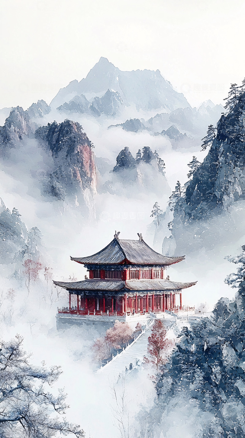 高清大图下载【趣麦麦图】水墨山水古建筑