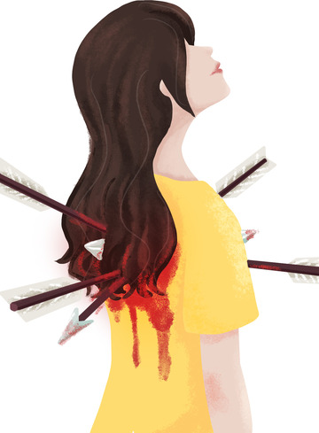 手绘扁平风格万箭穿心女人物素材