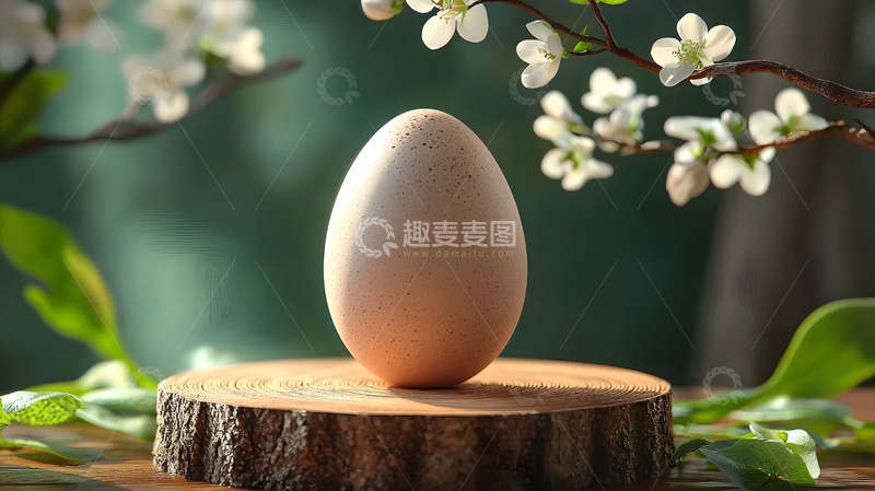 高清大图下载【趣麦麦图】春天立在圆木上的鸡蛋