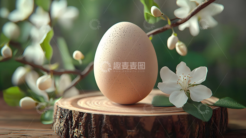 高清大图下载【趣麦麦图】春天立在圆木上的鸡蛋2