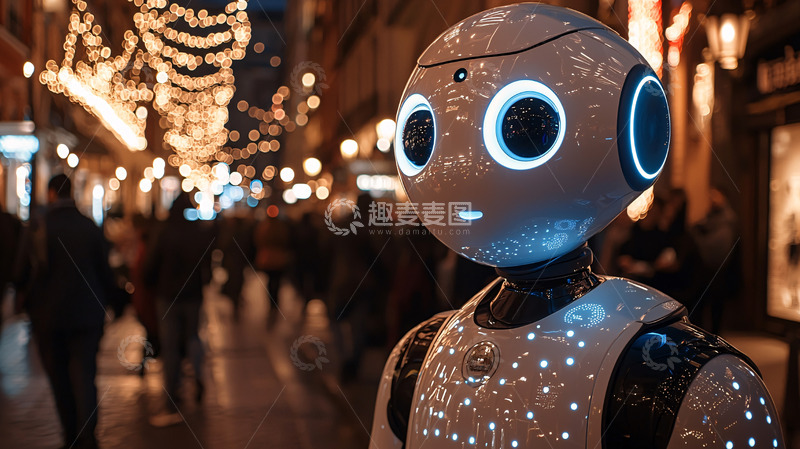 高清大图下载【趣麦麦图】夜景中可爱的机器人