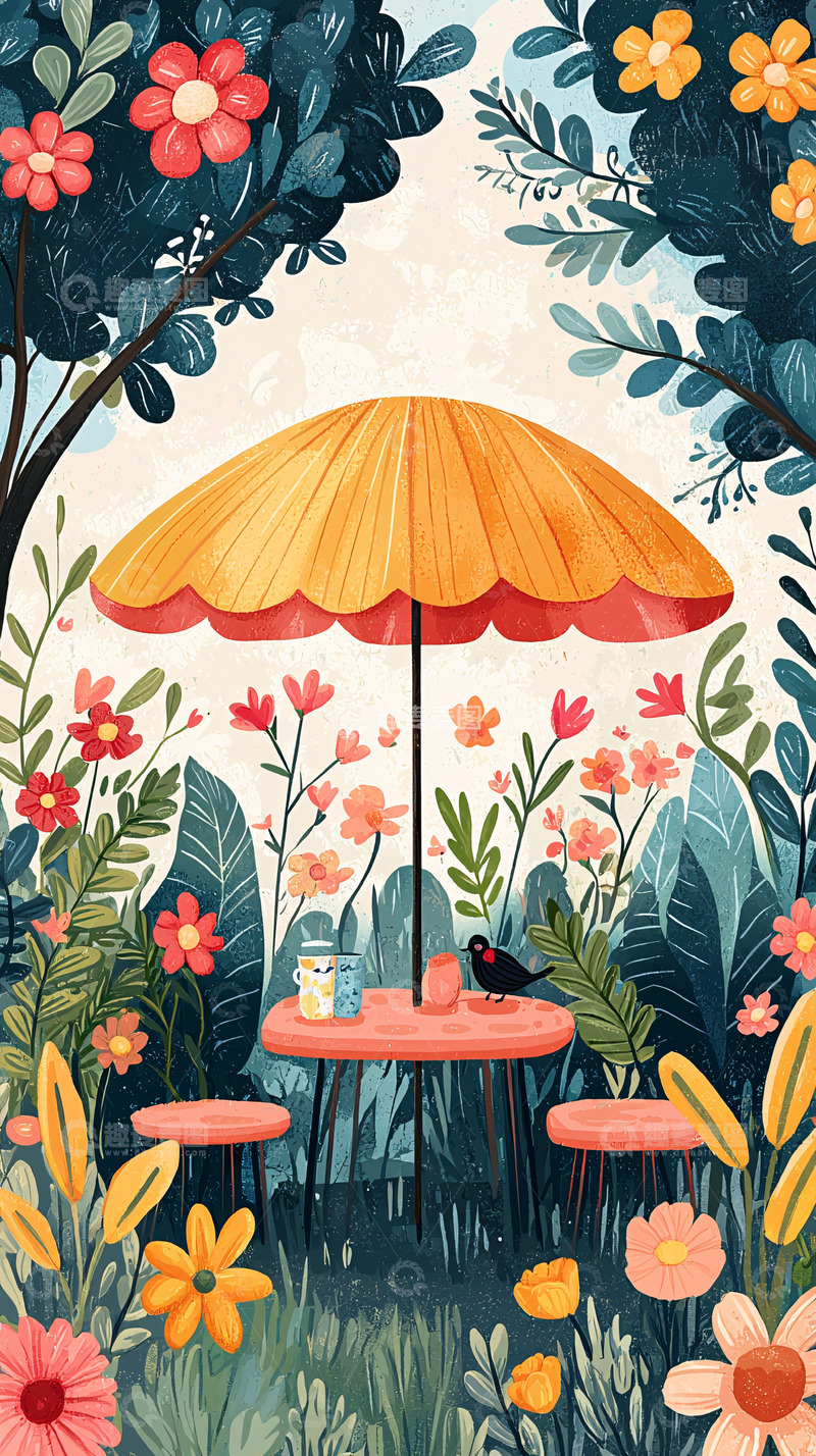 高清大图下载【趣麦麦图】花园茶歇伞下
