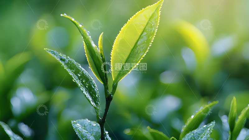 高清大图下载【趣麦麦图】春天露珠的茶树