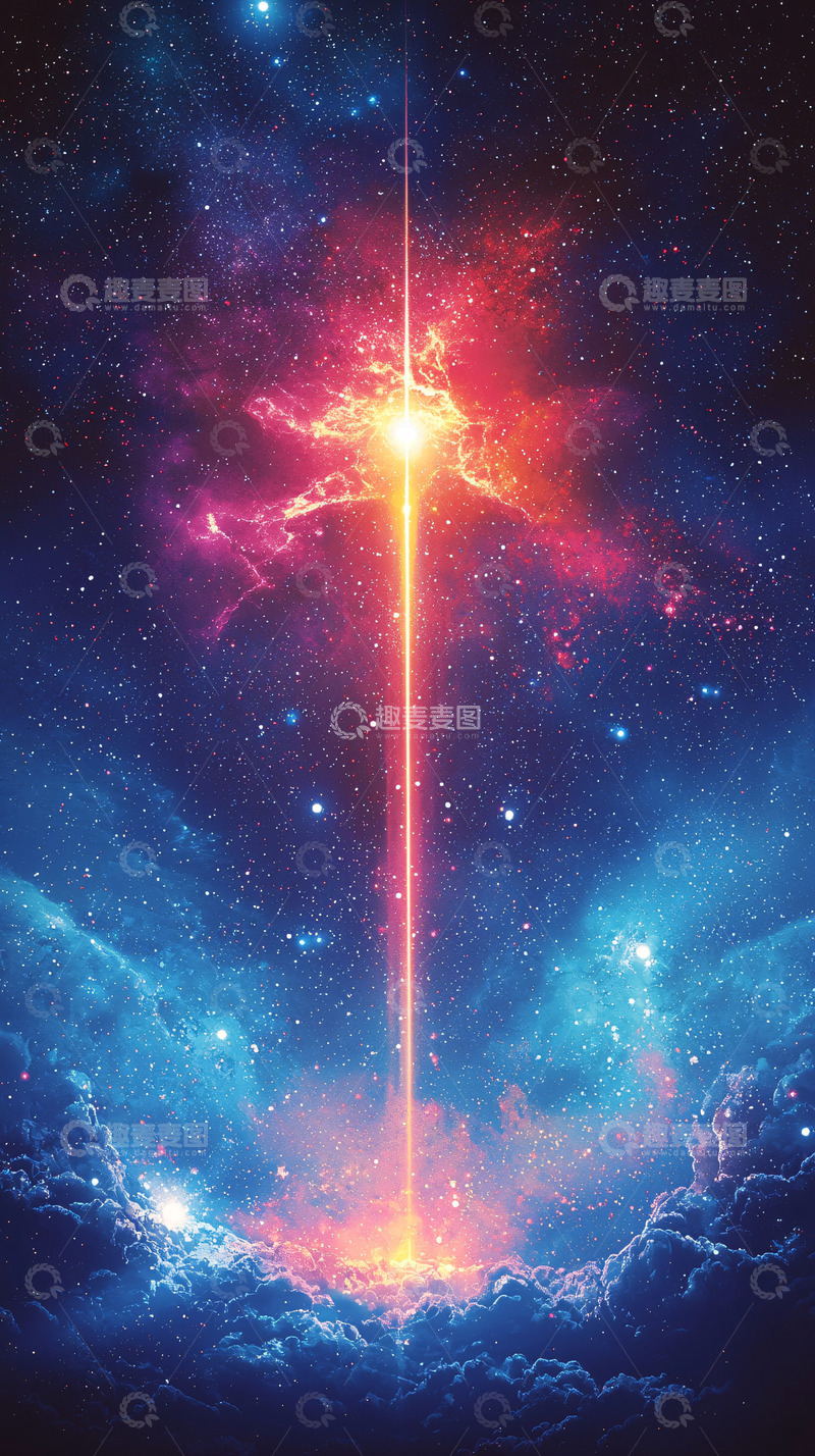 高清大图下载【趣麦麦图】绚丽宇宙星空光柱