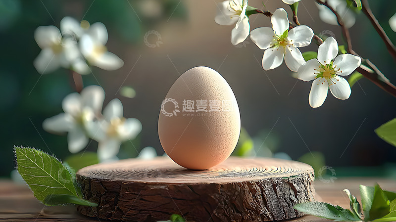 高清大图下载【趣麦麦图】春天立在圆木上的鸡蛋1
