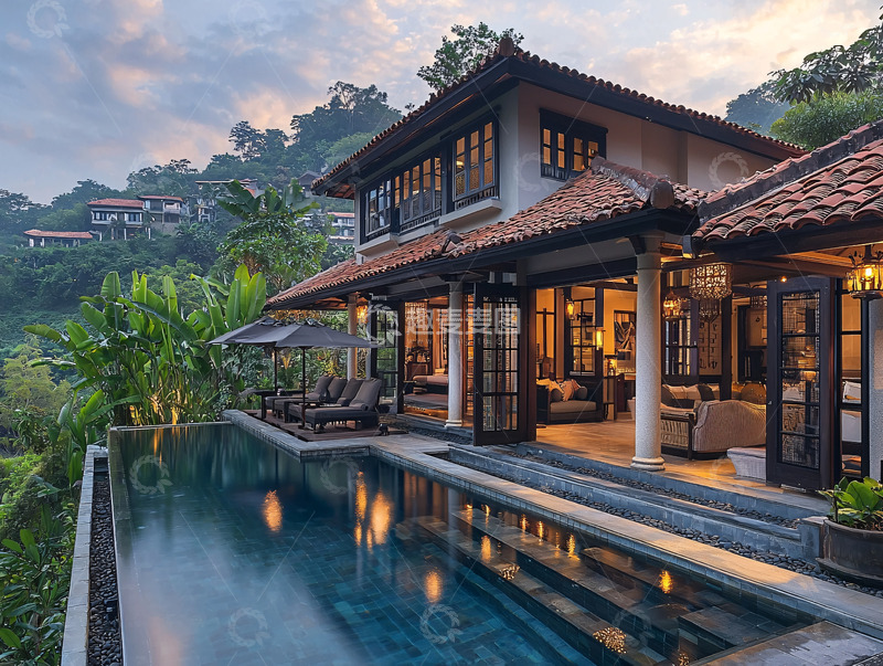 高清大图下载【趣麦麦图】山顶别墅泳池景色