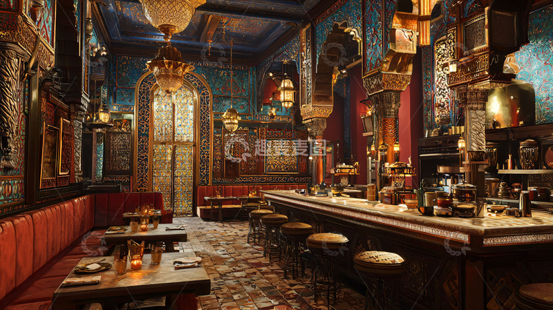 高清大图下载【趣麦麦图】奢华复古酒吧内景