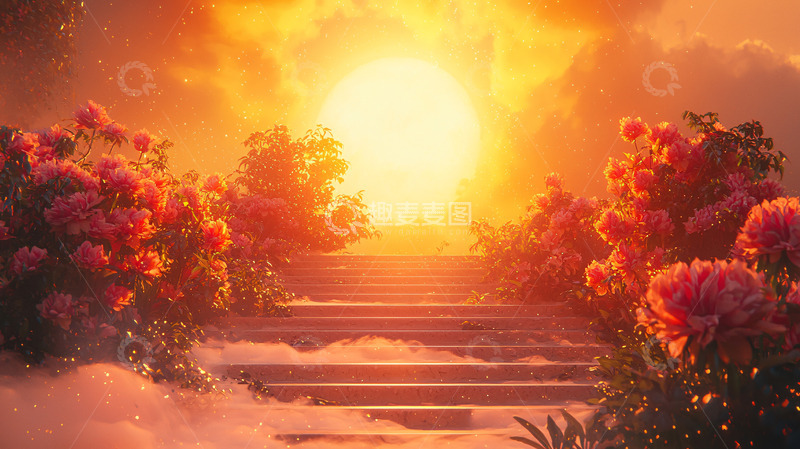 高清大图下载【趣麦麦图】温暖阳光下的玫瑰花阶梯