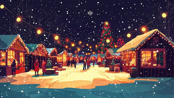 冬季夜间圣诞集市