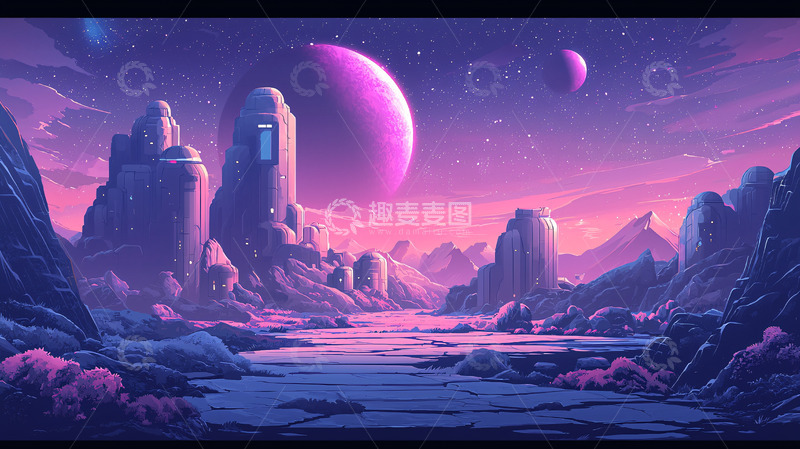 高清大图下载【趣麦麦图】梦幻紫色星球奇幻风景