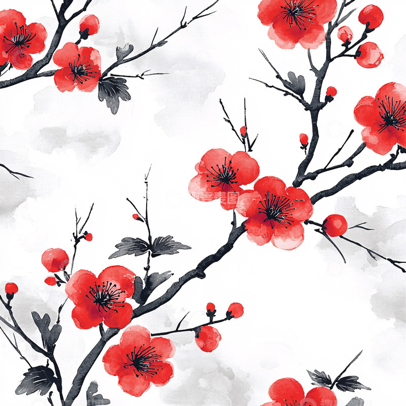 高清大图下载【趣麦麦图】红色水墨梅花