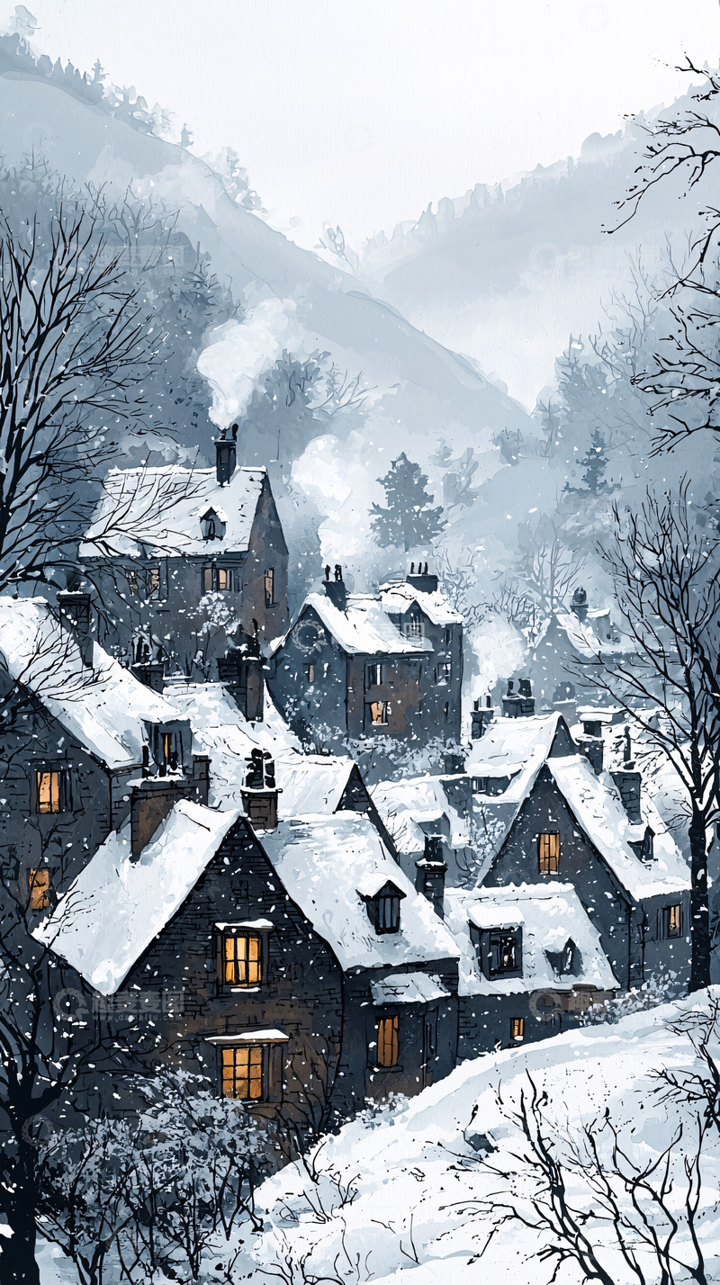 高清大图下载【趣麦麦图】雪后宁静的山村冬景