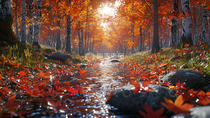 高清大图下载【趣麦麦图】秋日森林小溪