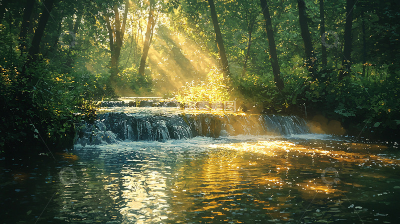 高清大图下载【趣麦麦图】森林溪流阳光