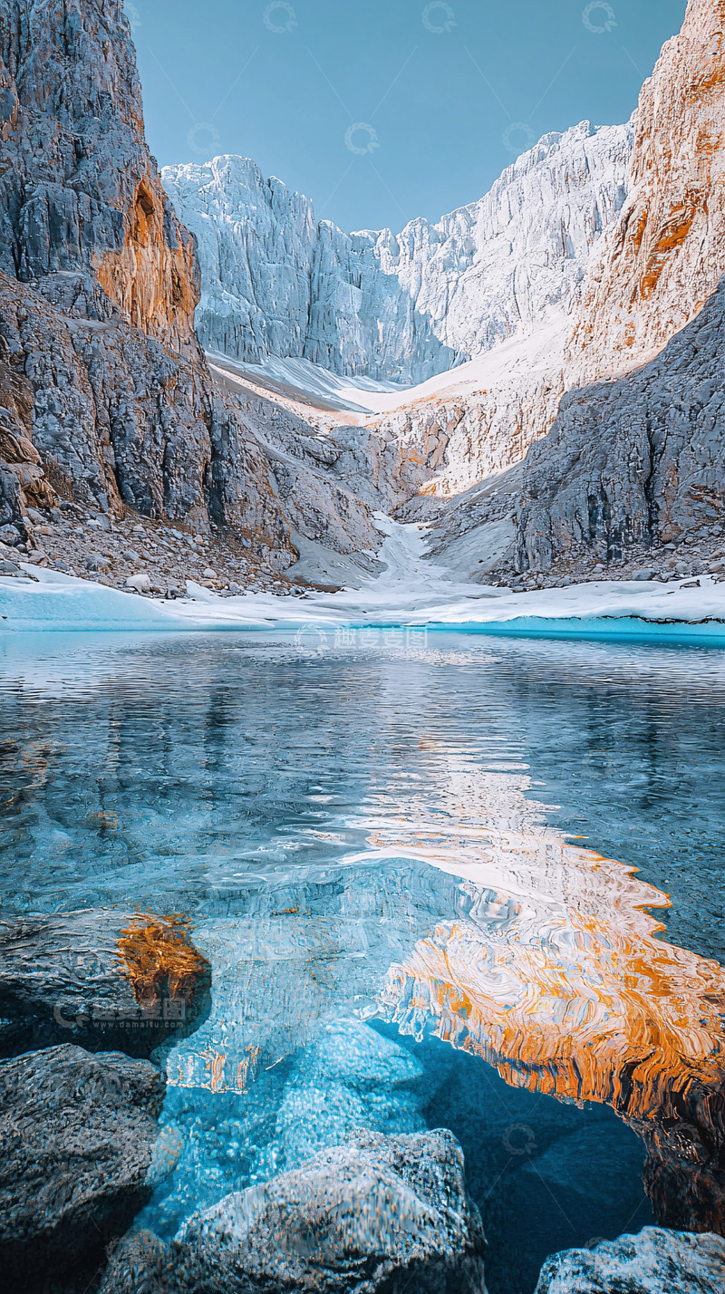 高清大图下载【趣麦麦图】宁静的雪山湖泊倒影