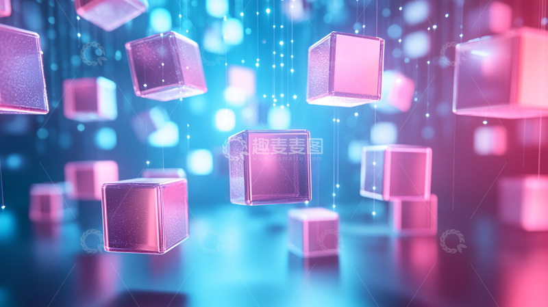 高清大图下载【趣麦麦图】悬浮粉色方块科技感背景