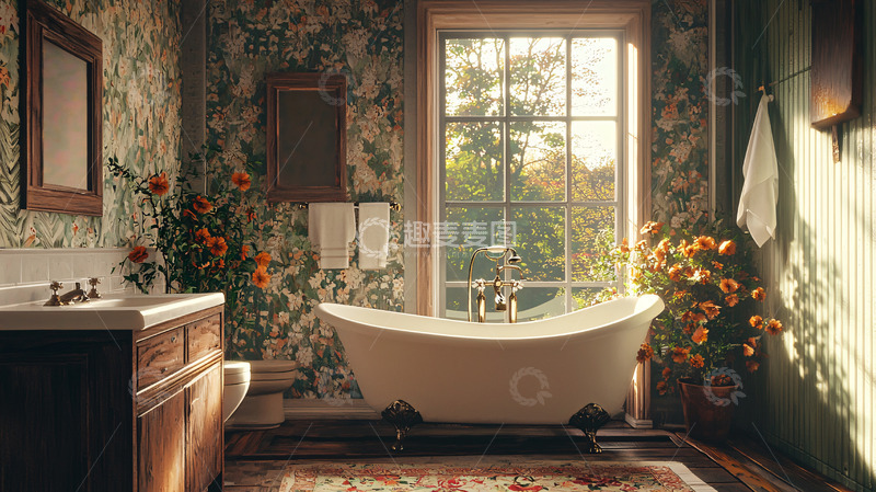 高清大图下载【趣麦麦图】复古花卉浴室