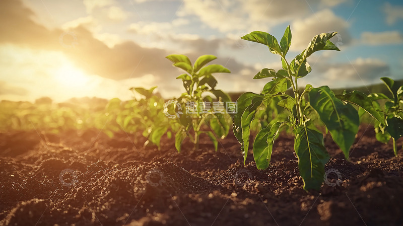 高清大图下载【趣麦麦图】日出时分田间幼苗