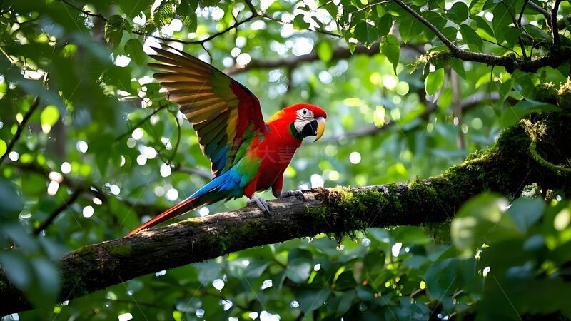 高清大图下载【趣麦麦图】树枝上栖息的多彩鹦鹉