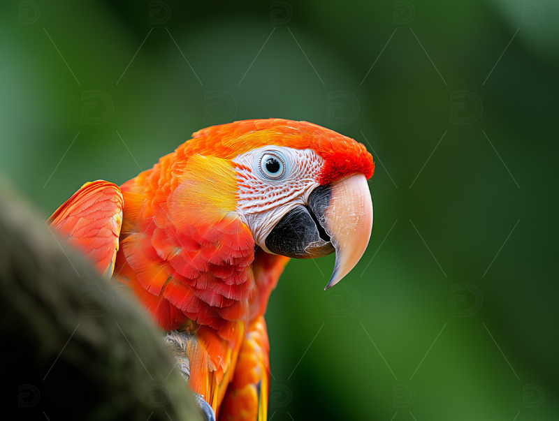 高清大图下载【趣麦麦图】树枝上的绯红金刚鹦鹉特写图