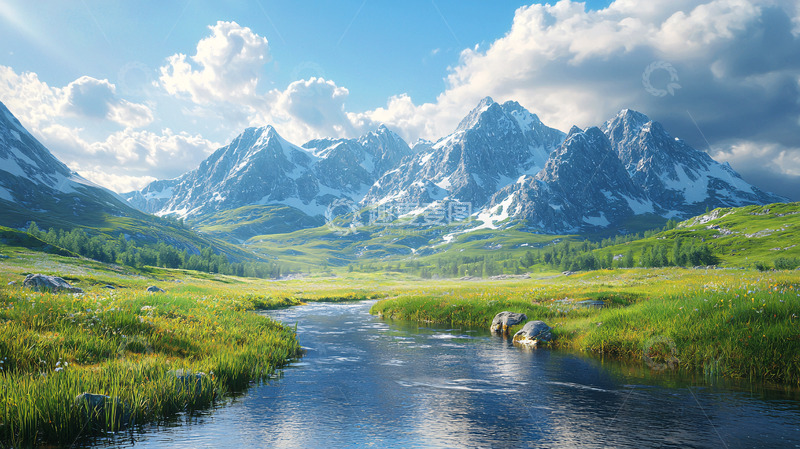 高清大图下载【趣麦麦图】阳光明媚的山川河流