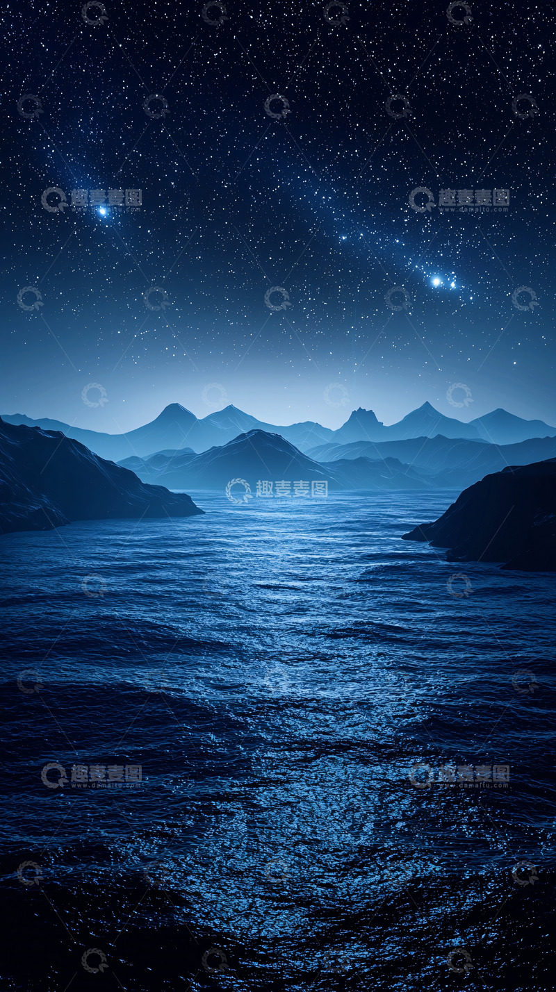 高清大图下载【趣麦麦图】星空下的群山倒影水面