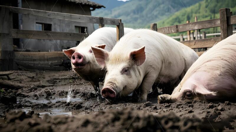 高清大图下载【趣麦麦图】泥地中休憩的猪群