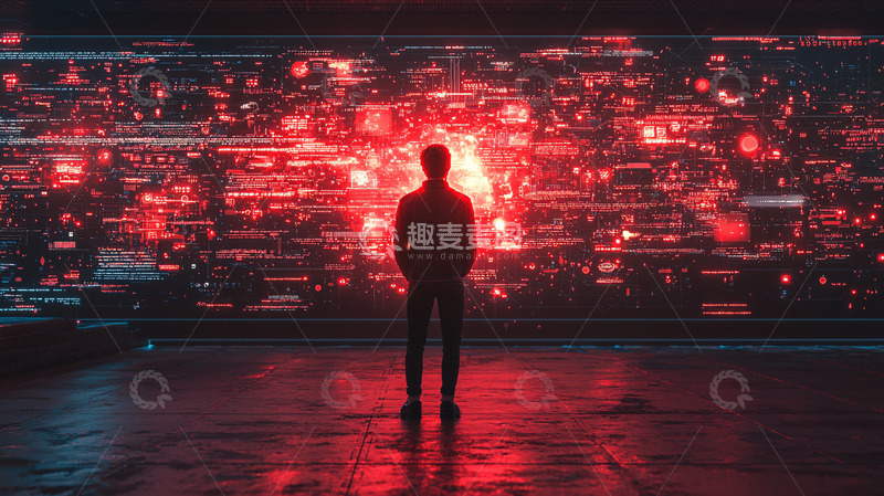 高清大图下载【趣麦麦图】男子面对红色数据墙