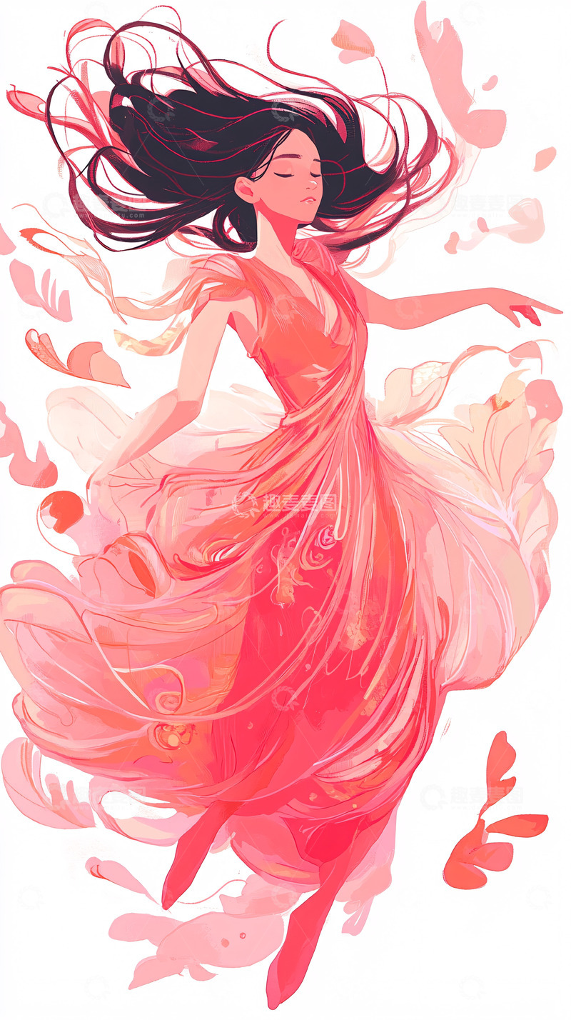 高清大图下载【趣麦麦图】红裙飘逸女子