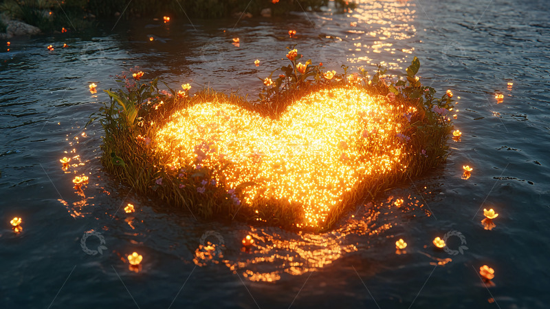 高清大图下载【趣麦麦图】水面燃烧的爱心