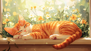 窗边熟睡的橘猫