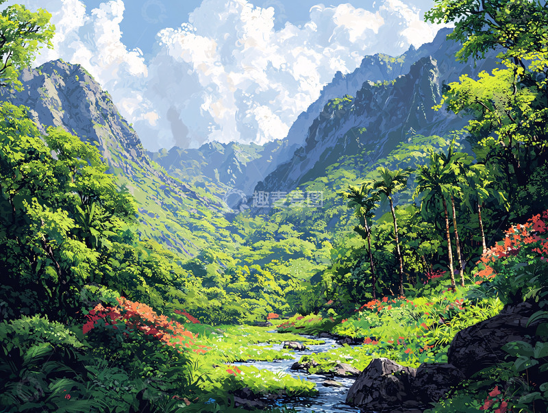高清大图下载【趣麦麦图】热带雨林山谷风景图