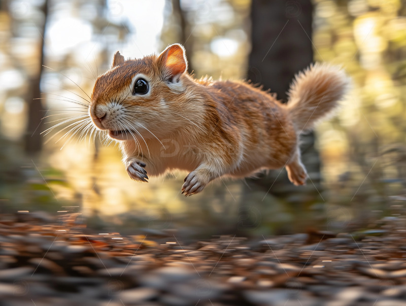 高清大图下载【趣麦麦图】森林中跳跃的松鼠动态图