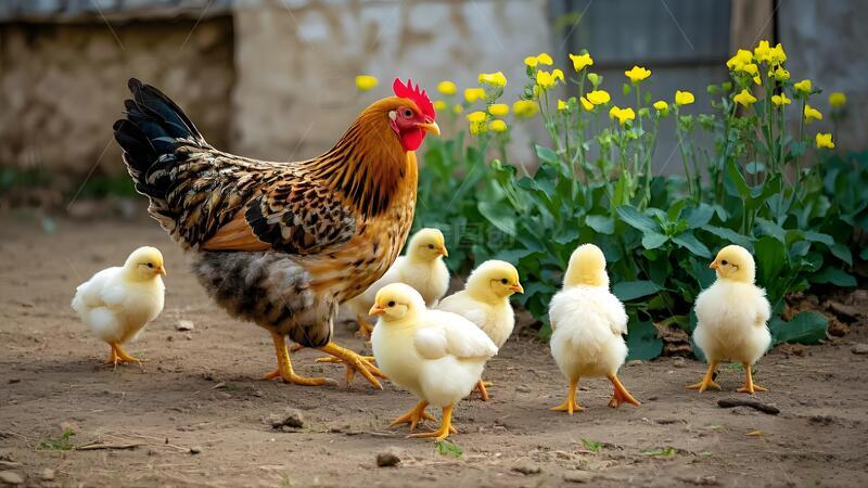 高清大图下载【趣麦麦图】母鸡带领下的小鸡群